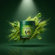 Hero de campaña de Green Matcha Blend: lata con explosión de color sobre fondo de marca - imagen firma IA