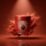 Hero de campaña de Rooibos Premium: lata con explosión de color sobre fondo de marca - imagen firma IA